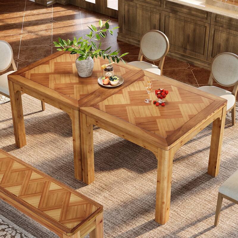 Solid Wood Dining Table, Square Kitchen Table with 3D Textured Top for Living/Dining Room