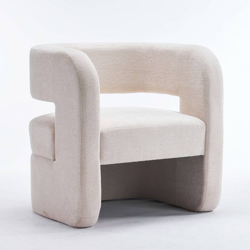 Set of 1 Square Barrel Shaped Boucle Upholstered Accent Armchair