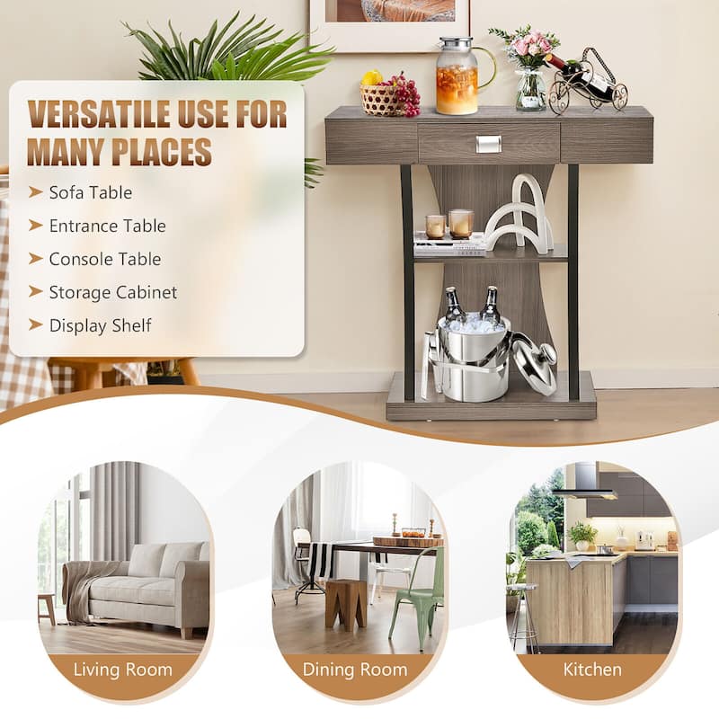 Gymax Console Sofa Table w/ Drawer and 2-Tier Shelves for Entryway