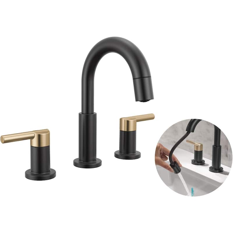 Delta 35749LF-PD Nicoli 1.2 GPM Widespread Bathroom Faucet with Pull - Matte Black / Champagne Bronze
