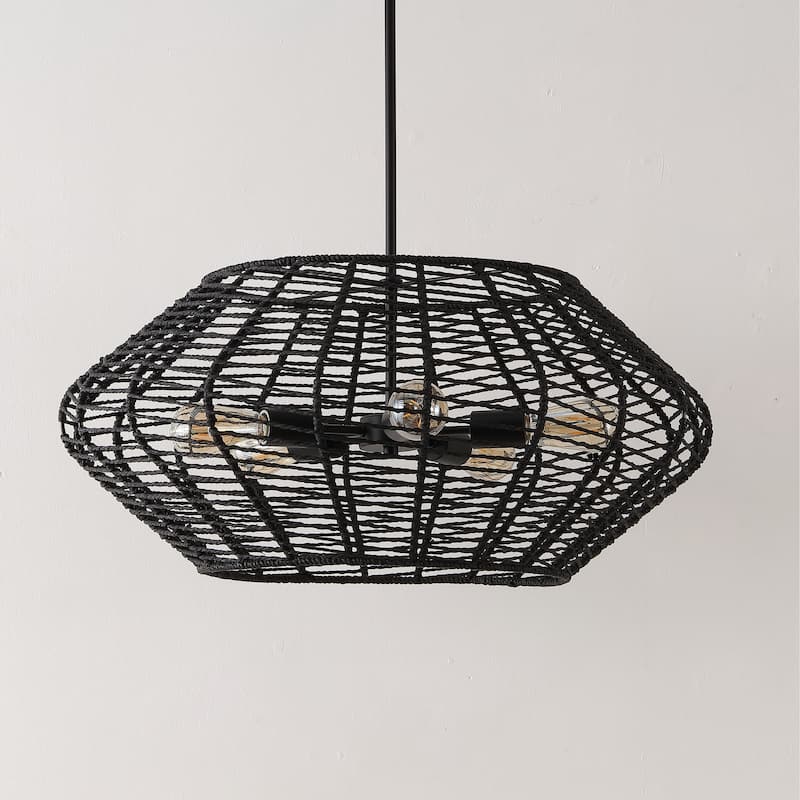 SAFAVIEH Lighting Santoshi 5 Light 28" Pendant - 28" x 28" x 20-50" - withD/H - Black - 28Wx28Dx50H