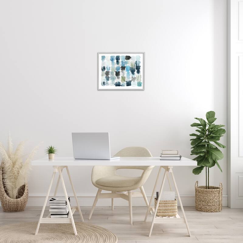 Stupell Ocean Inspired Abstract Tiles Blue Green Watercolor Framed Giclee Texturized Art by Grace Popp