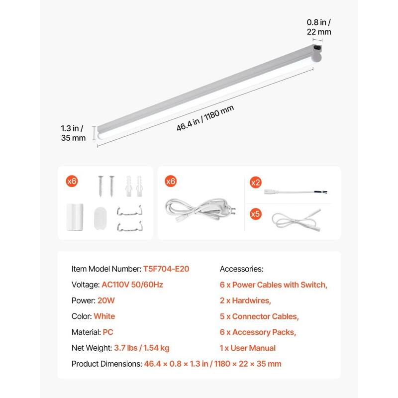 White PC 4ft LED Shop Light 2200LM Linkable with Flexible Mount - 46.4 x 0.8 x 1.3 inches