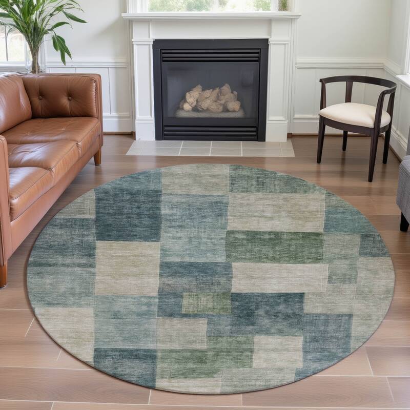 Premium Washable Super Soft Contempory Checker Mayfield Rug - Seafoam - 8' x 8'