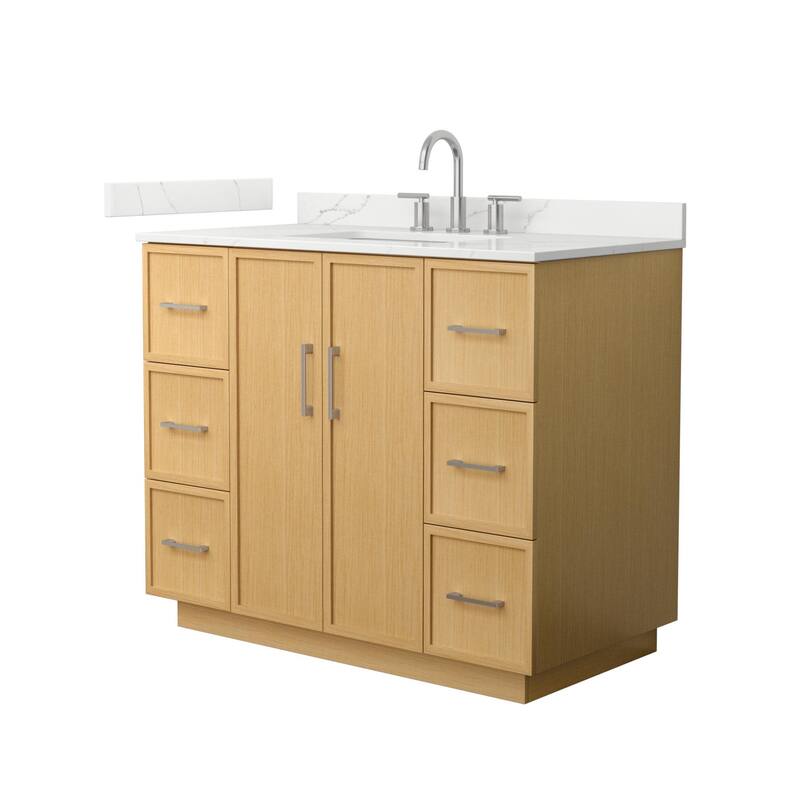Wyndham Collection WCH7474-42S-QTZ-US3MXX Elan TK 42" Free Standing - Light Oak / Giotto Quartz Top / Brushed Nickel