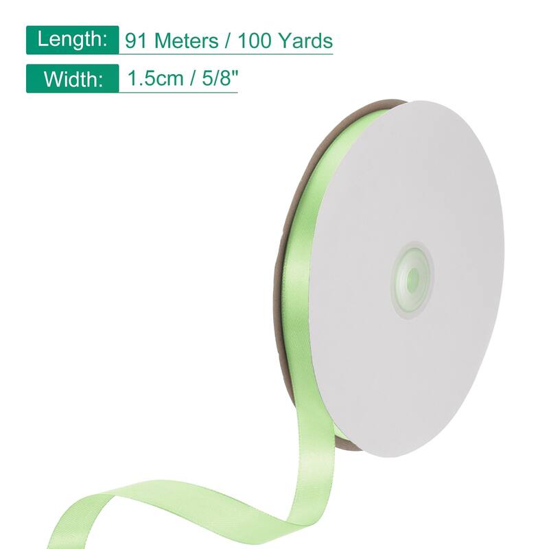 Satin Ribbon, 100 Yards Single Face Polyester Satin Ribbon - Light Green - 5/8 Inch