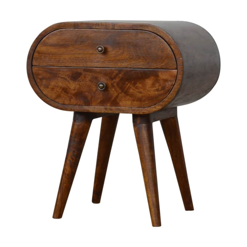 Contemporary Design Drawer Circular Wooden Nightstand,Durable And Sturdy - Brown - 2-drawer