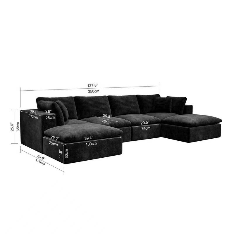 U-Shaped Modular Sectional Sofa, Plush Corduroy Upholstered Cloud Couch, Compressed Sofa with Reversible Chaise Lounge