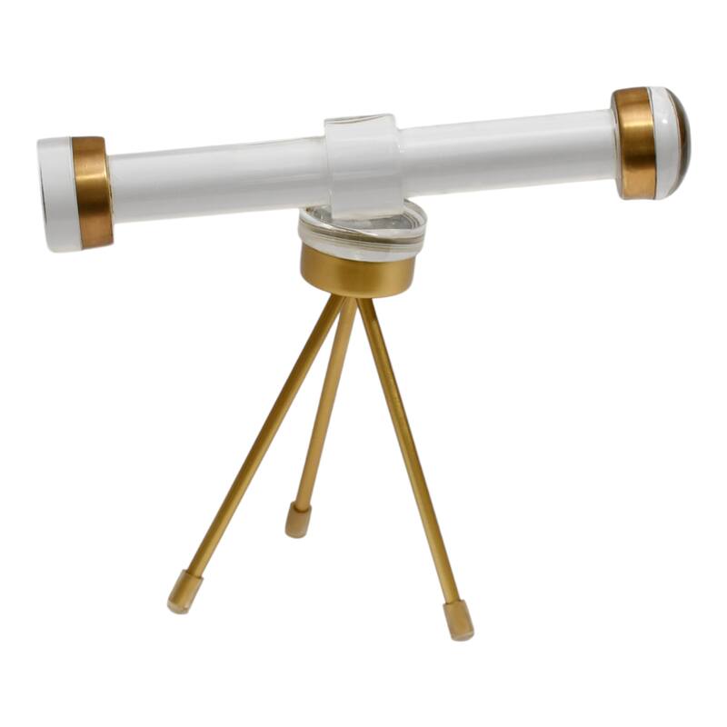 Acrylic And Brass Decorative Object Telescope Sculpture - 9" Gold - 9" x 3.5" x 8.5" - 9" x 3.5" x 8.5" - Gold