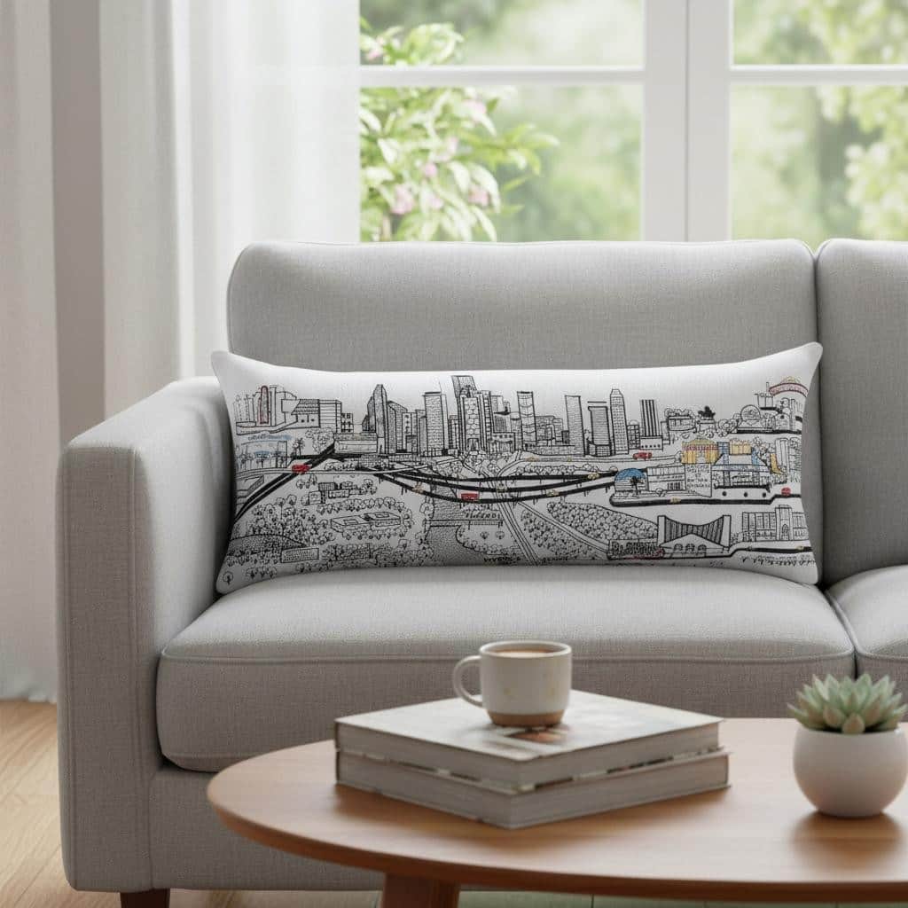 HomeRoots 14" X 35" Cream Houston Daylight Skyline Lumbar Decorative Pillow