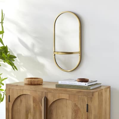 Pinehurst Oval Metal Frame with Shelf Wall Mirror - 24"H x 12"W