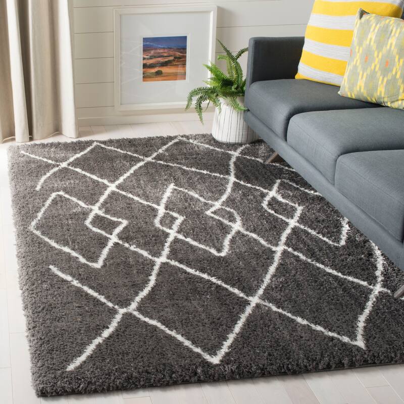 SAFAVIEH Handmade Flokati Dogg Shag Solid Polyester Rug - 5'3" x 7'6" - Charcoal/Ivory