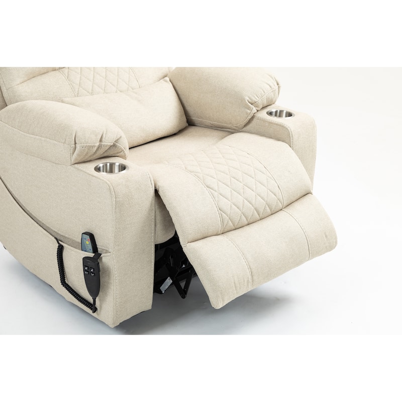 Velvet Oversized Power Lift Recliner Chair with Dual OKIN Motors, 180° Flat Lay, Cup Holders, and 400 lbs Capacity