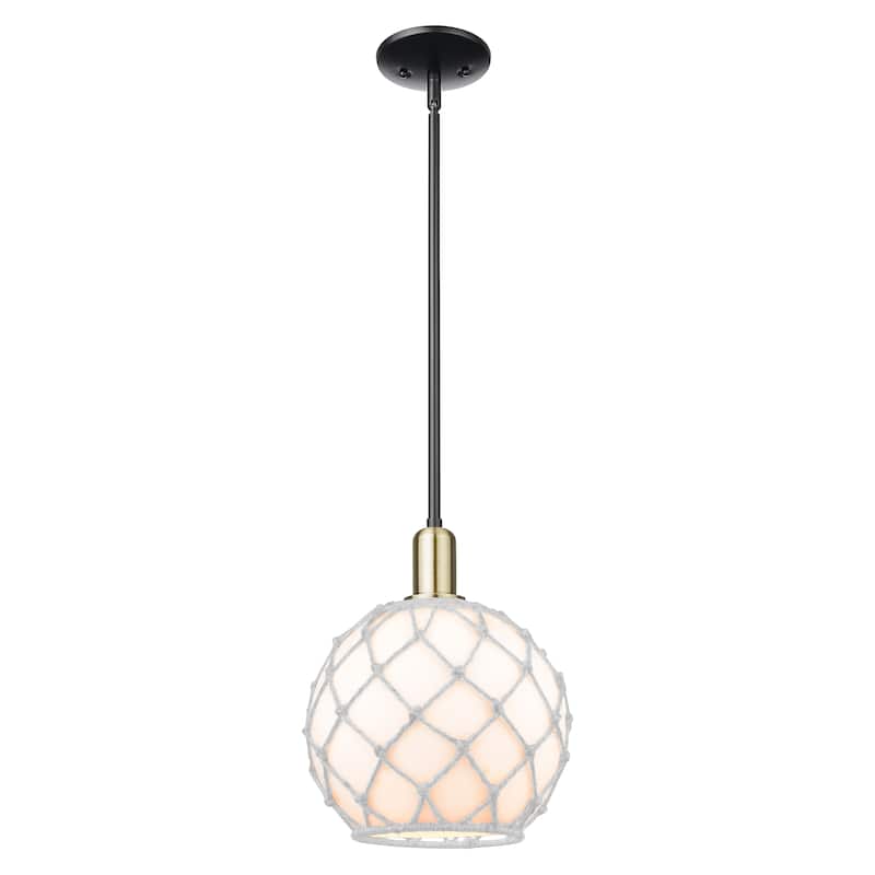 Innovations Lighting Endless Possibilities Arcadia - Farmhouse Rope - 1 Light 10" Stem Hung Mini Pendant - White Glass with White Rope/Black Antique Brass
