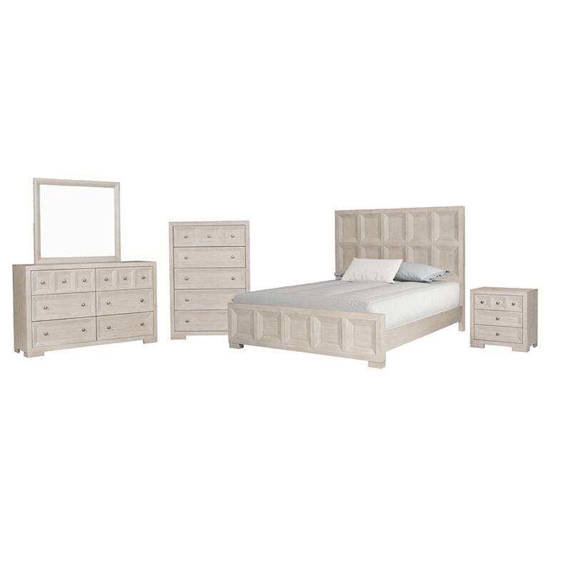 Kizie 5pc Queen Bedroom Set, 2 Nightstands, Dresser Mirror, Beige Wood