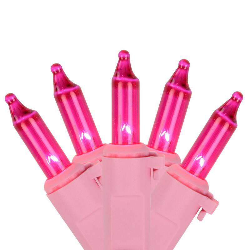 100ct Pink Mini Christmas Light Set, 20ft Pink Wire