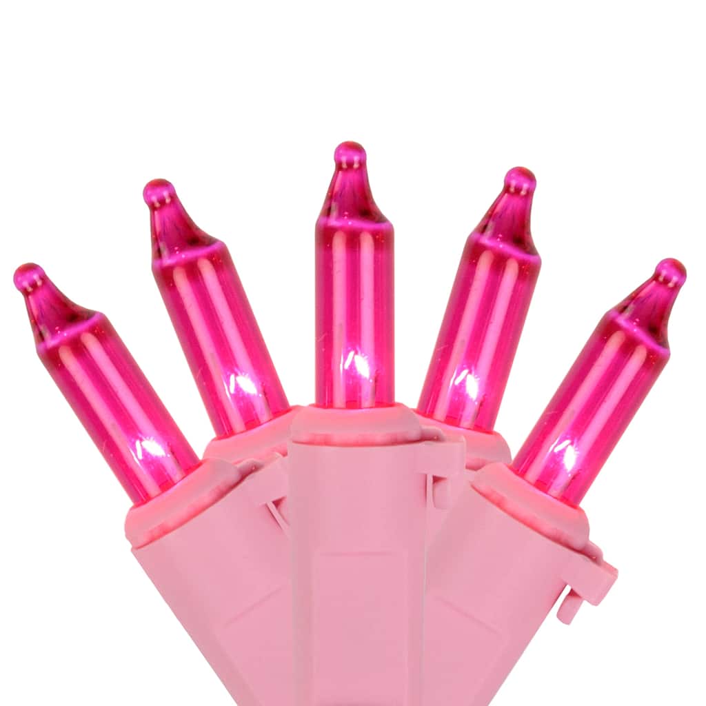 100ct Pink Mini Christmas Light Set, 20ft Pink Wire