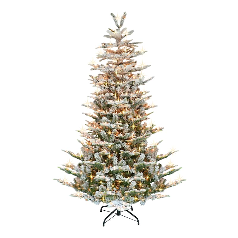 Puleo International 7.5 ft Pre-Lit Flocked Aspen Fir Artificial Tree - Green