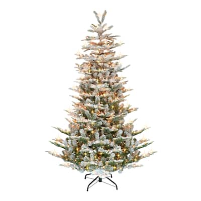 Puleo International 7.5 ft Pre-Lit Flocked Aspen Fir Artificial Tree