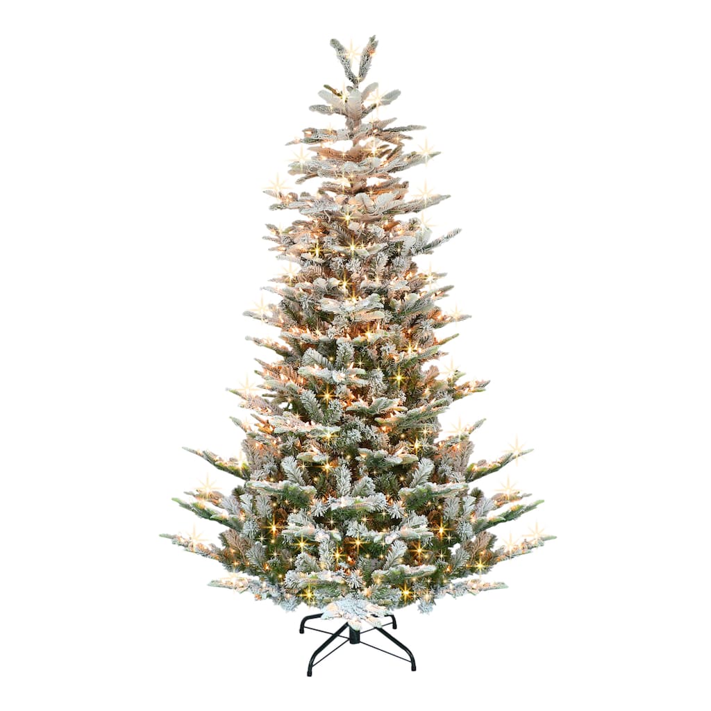 Puleo International 7.5 ft Pre-Lit Flocked Aspen Fir Artificial Tree