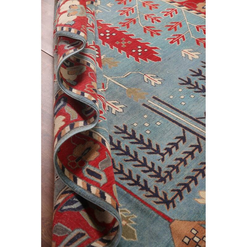 Traditional Blue Kazak Living Room Area Rug Handmade Wool Carpet - 6'6" x 9'9"