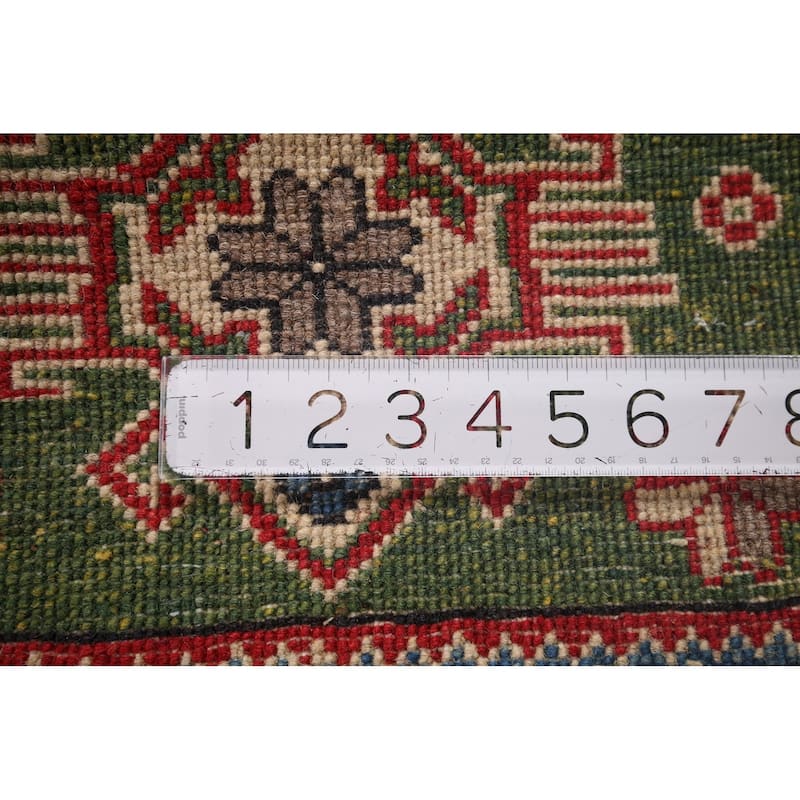 Green Geometric Kazak Oriental Accent Rug Handmade Wool Carpet - 1'10"x 2'10"