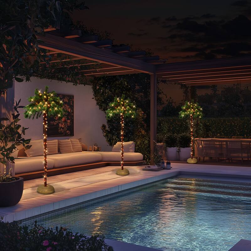 Puleo International Pre-Lit Artificial Palm Tree