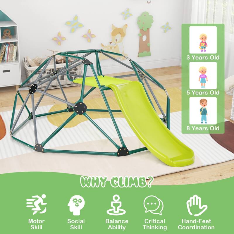 Gymax 8FT Climbing Dome w/ Slide Outdoor Kids Jungle Gym Dome Climber
