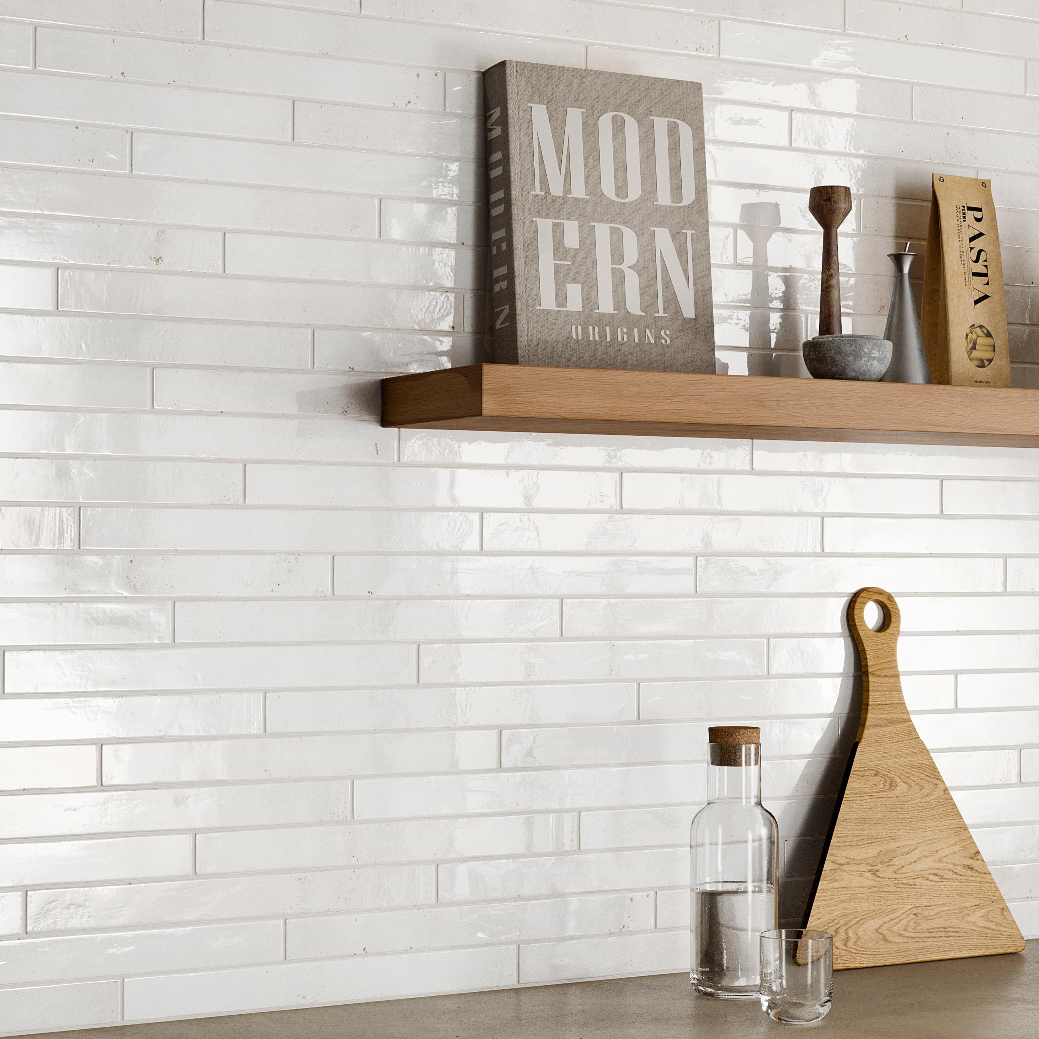 Merola Tile Scottsdale White 1-7/8" x 17-3/4" Italian Porcelain Floor and Wall Tile