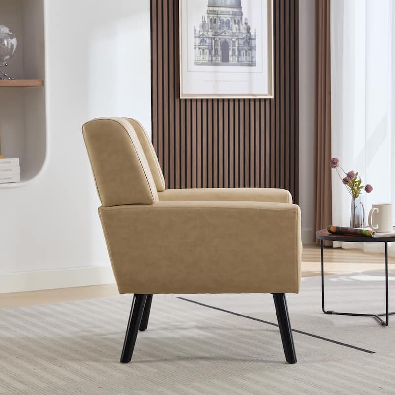 Khaki PU 29.53" Buttons Tufted Accent Chair with Black Legs