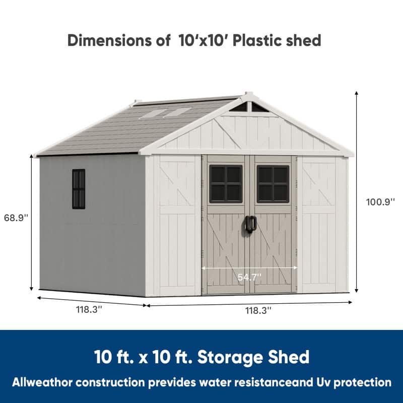 Patiowell 10 X 8 FT&10 X10 FT &10 X12 FT 10 X14 FT Resin Outdoor Storage Shed With Floor ,Weather Resistant Shed for Garden