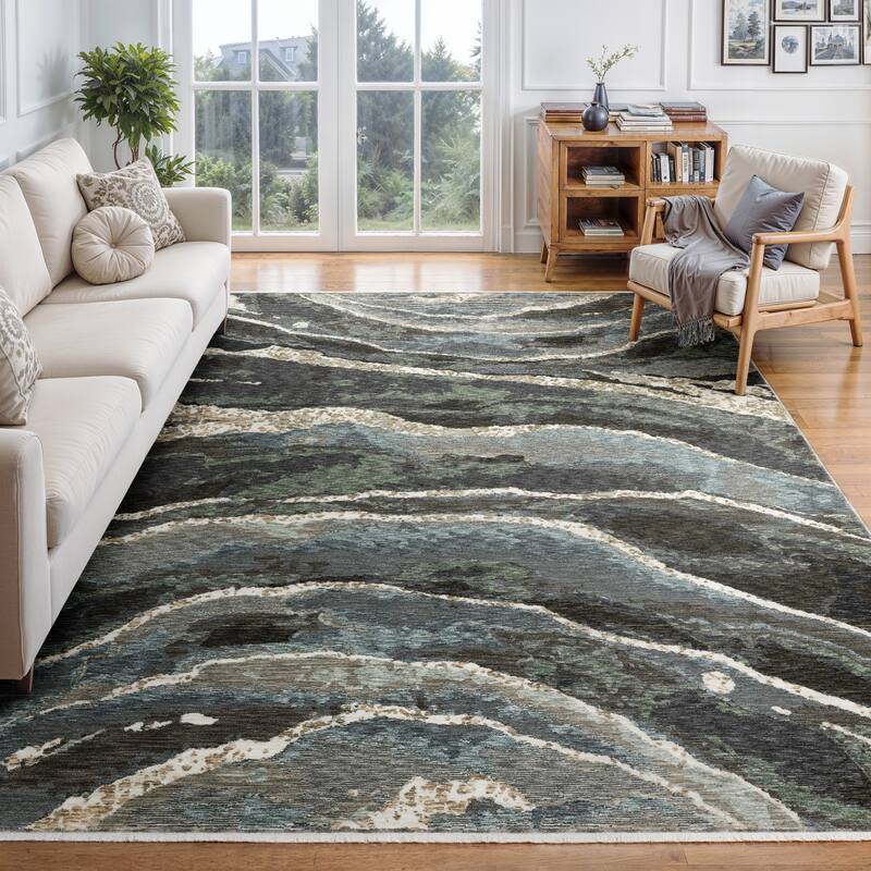 Style Haven Estella Abstract Waves Blue/ Green Area Rug