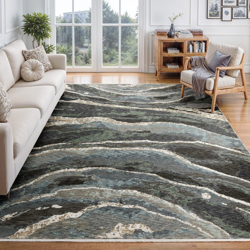 Style Haven Estella Abstract Waves Blue/ Green Area Rug