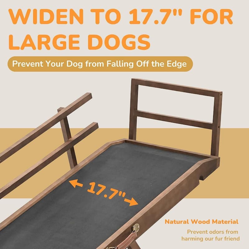 DoCred Folding Non-Slip Rubber Mat Wooden Dog Ramp For High Bed