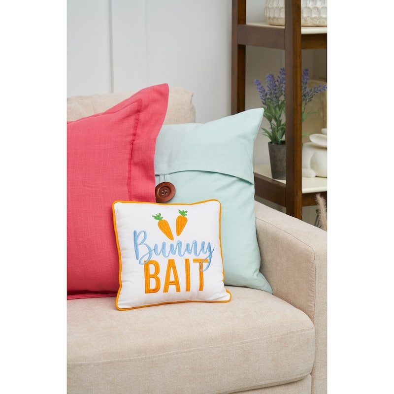 10" x 10" Easter "Bunny Bait" Embroidered Small/Petite Spring Themed Accent Pillow