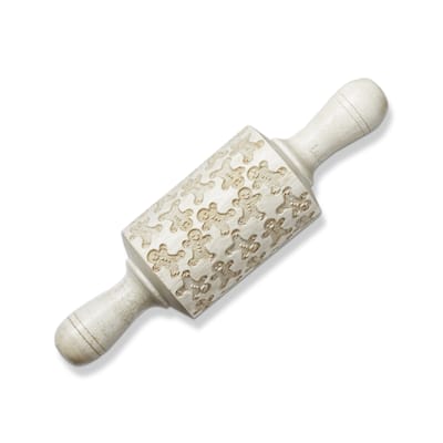 Gingerbread Man Kids Rolling Pin - Handled Baking Accessory for Christmas - Multicolor Wooden Design - 9" Long