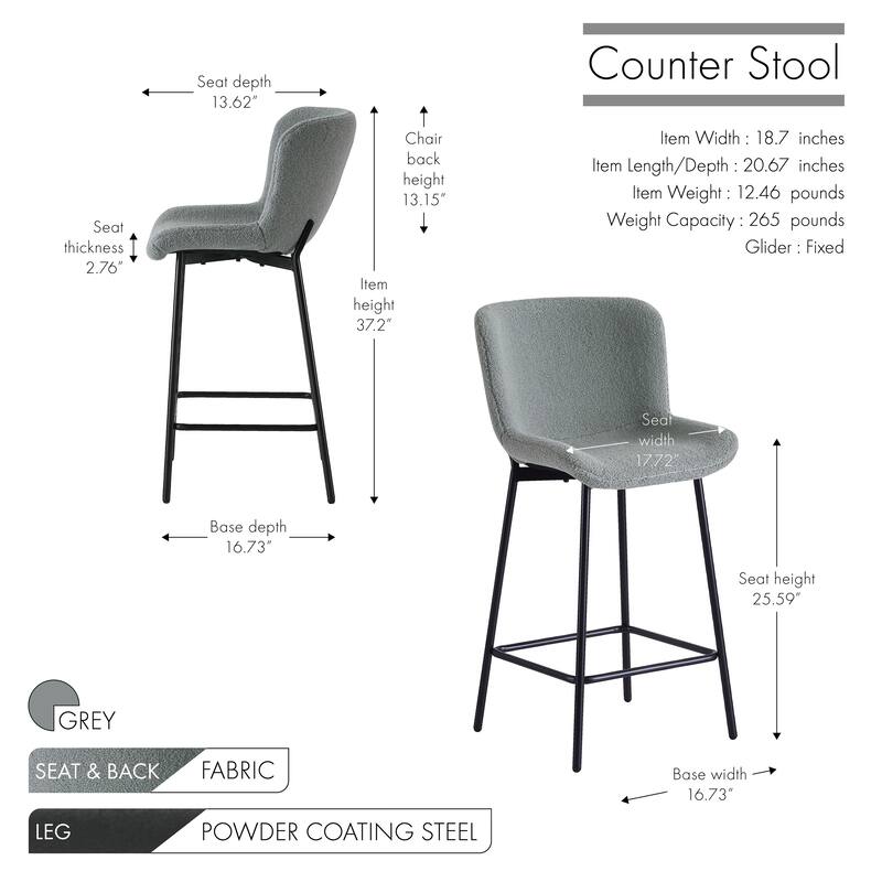 Porthos Home Miro Fabric Counter Height Bar Stools with Steel Legs, Set of 2