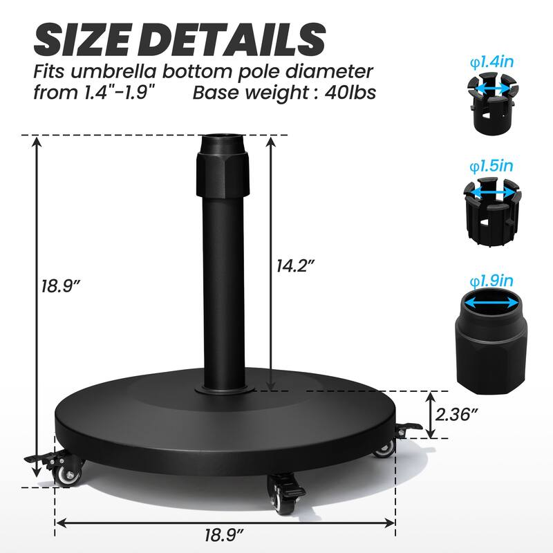 40lbs Patio Market Umbrella Base Stand with Wheels