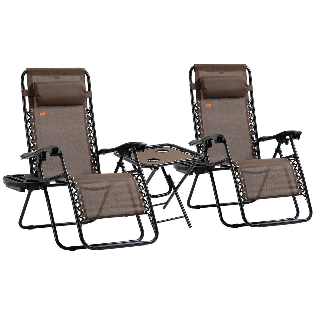Gravity Chair Set with Side Table, Folding Reclining Chair with Cupholders & Pillows, Adjustable Lounge Chair