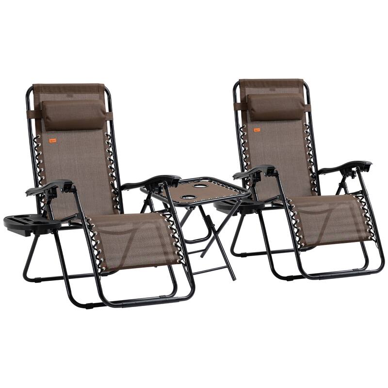 Gravity Chair Set with Side Table, Folding Reclining Chair with Cupholders & Pillows, Adjustable Lounge Chair - Brown