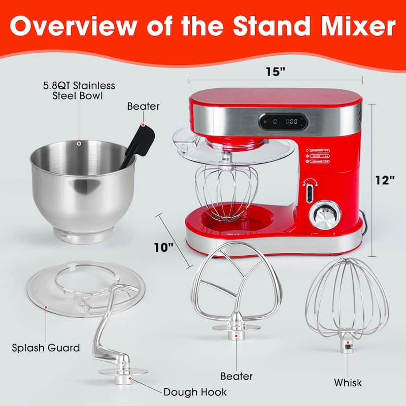 5.5-Quart Modern 6 Speeds Tilt-Head Kitchen Stand Mixer