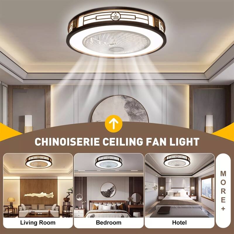 22" Invisible Ceiling Fan Light Remote LED Semi Flush Mount Chandelier - 22" x 8"