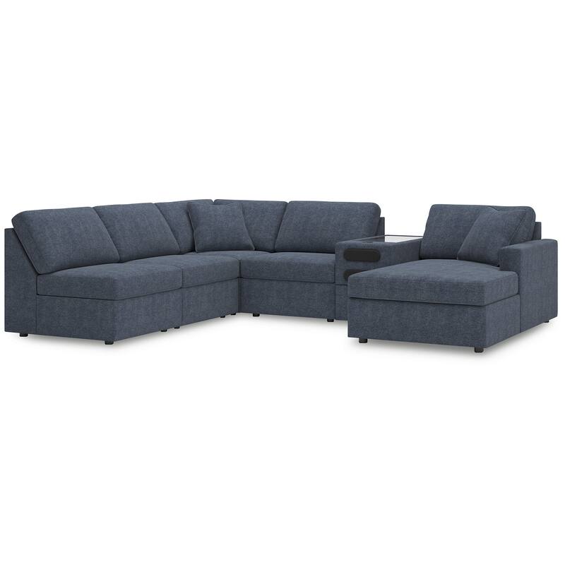 Signature Design by Ashley Modmax 6-Piece Sectional with Chaise and Audio Console - 140" W x 86" D x 36" H - Blue - Left Facing