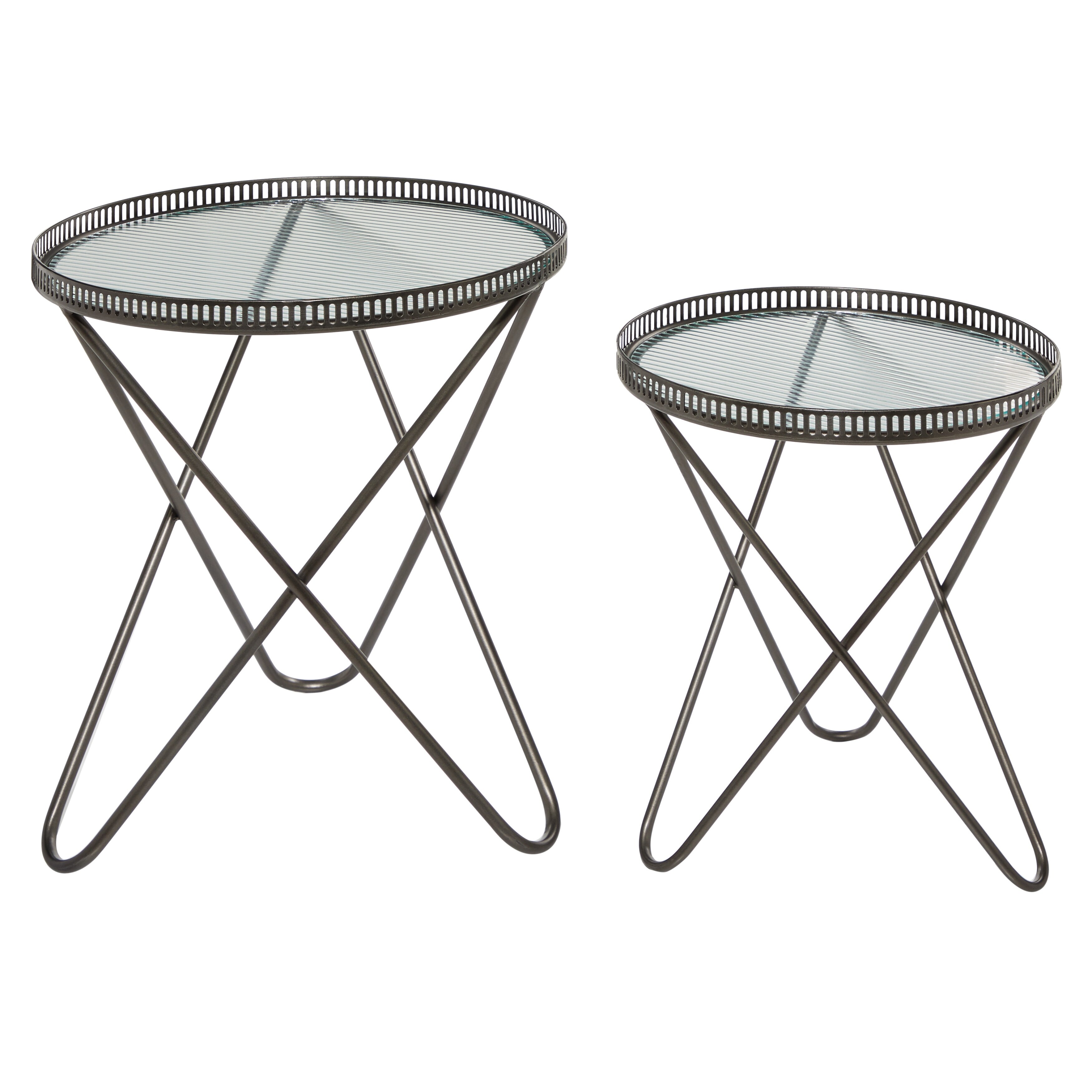 Shop Round Industrial Metal Accent Tables With Glass Tops Set Of 2 26 5 19 5 20 X 20 X 27 On Sale Overstock 32066170