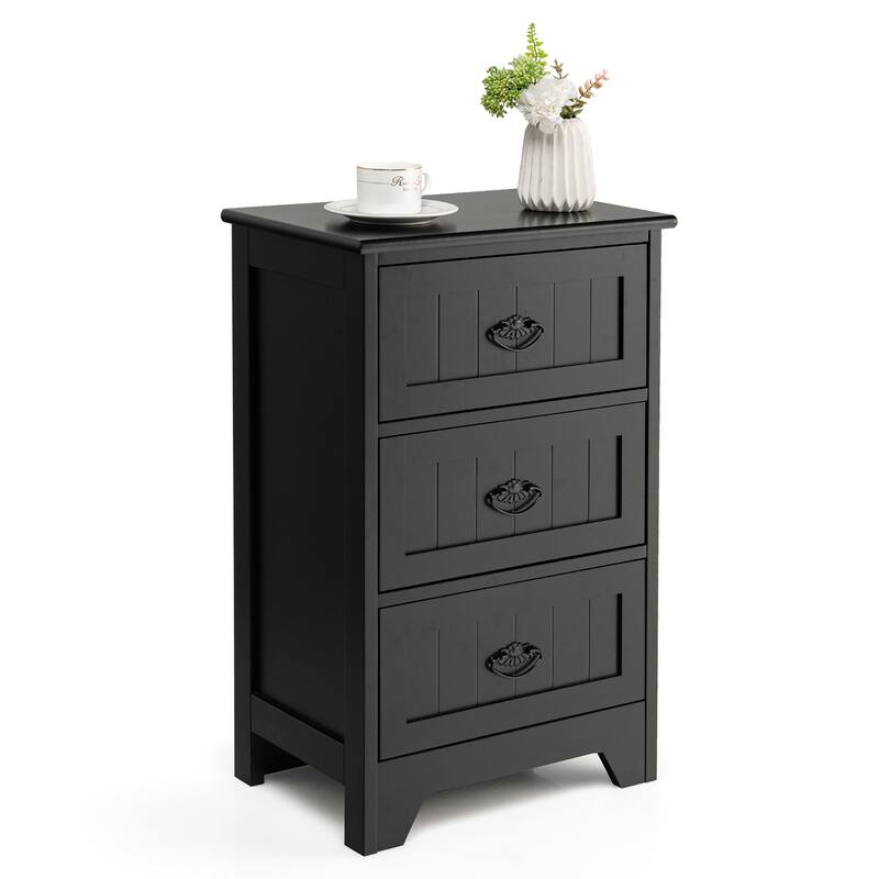 3 Drawers Nightstand End Table Bedroom Organizer Storage Accent Table - Black