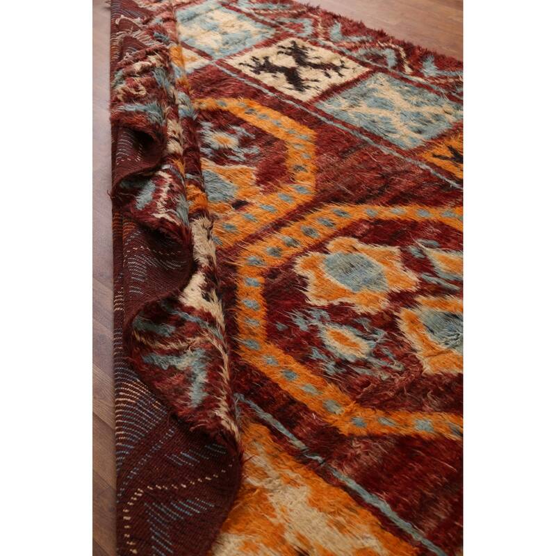 Hand Knotted Oriental 100% Wool Carpet Modern Tribal Red Moroccan Area Rug - 9' 9'' X 6' 8''