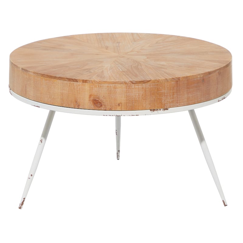 Wood Coffee Table with White Metal Tripod Legs - Brown - Roche River Decor - 32"W x 32"L x 18"H