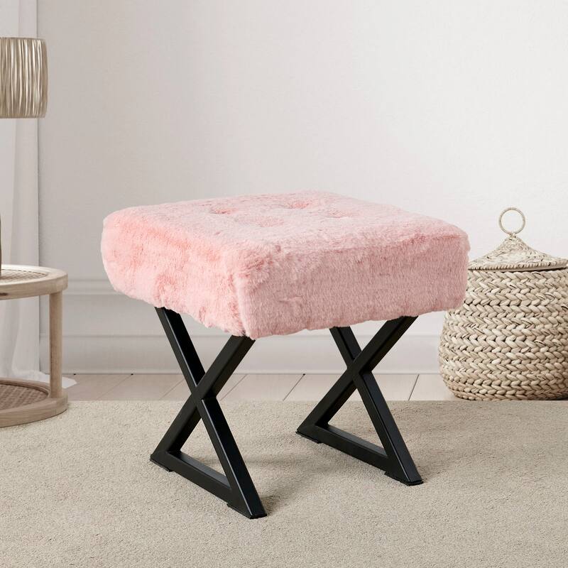 FauxFur Ottoman Vanity Stool 19"X19"X19".
