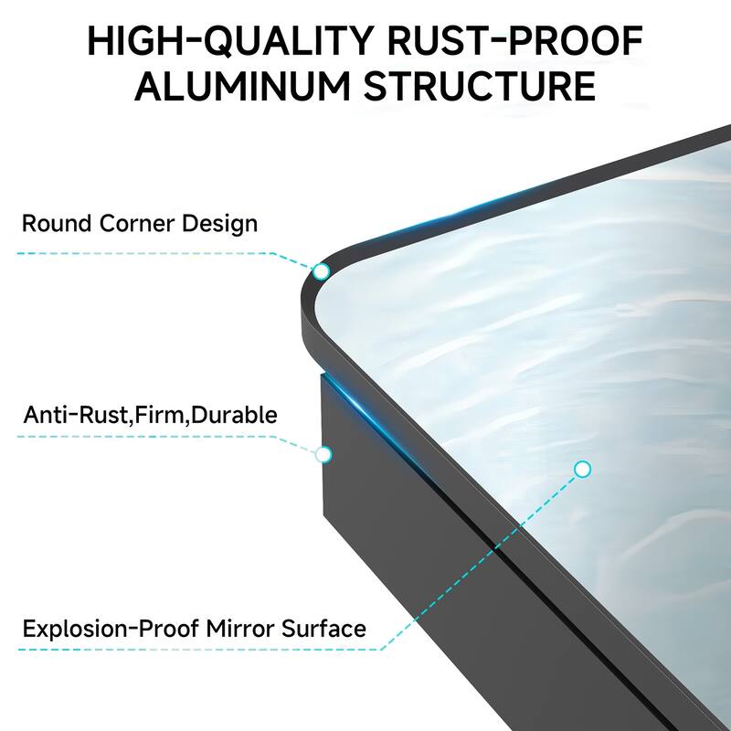 Topcraft Black Wall Mounted Aluminum Framed Medicine Cabinet