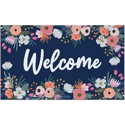 Welcome Florals Indoor/Outdoor Entryway Floor Mat Made in The USA Low Profile, Non-Skid Rubber Backing, 29.5" by 17.75"